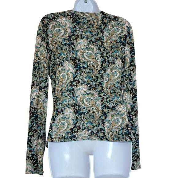 Perseption Concept Blouse, Women M, Brown,Blue & Tan Paisley, Shell,V Neck, EUC - Picture 3 of 11
